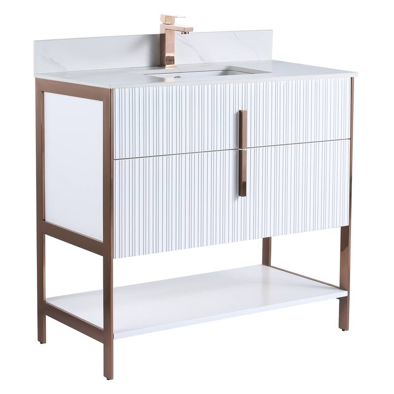 Fine Fixtures Serenity Modern Bathroom Vanity with White Carrara Stone Top