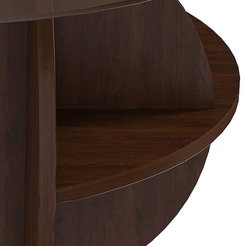 Round Coffee Table with Storage, 31.5 Inch Modern Farmhouse Center Table with Tempered Glass Top and Wooden MDF Frame