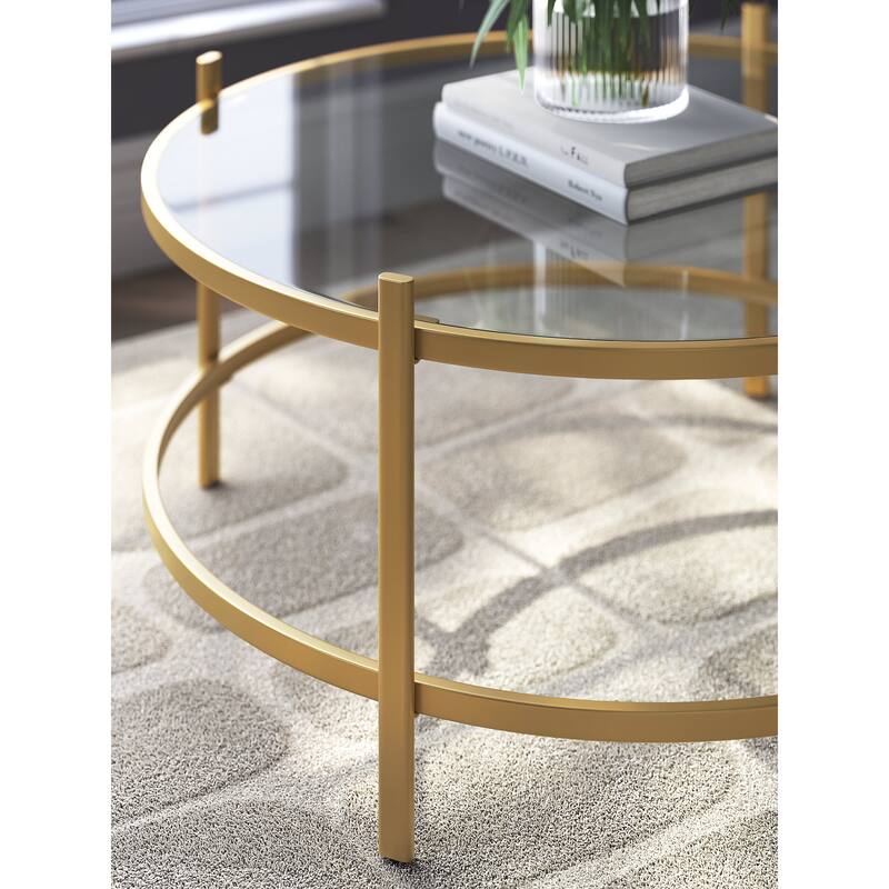 Signature Design by Ashley Pearlox Gold/Clear Table (Set of 3) - 38"W x 38"D x 18"H