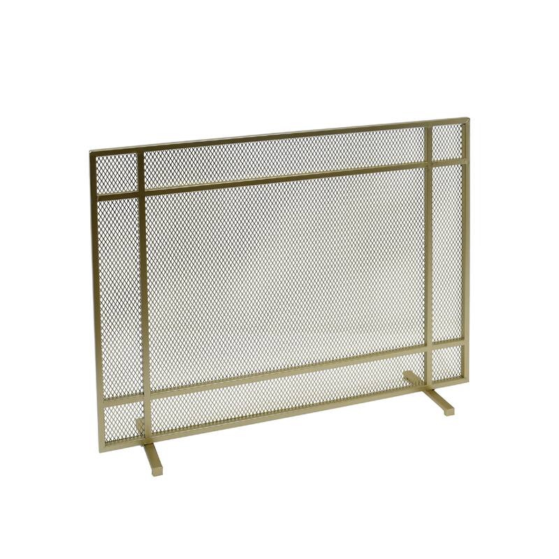 Fireplace Screen, Single Panel Design, Diamond Mesh 32 x 41, Gold Iron