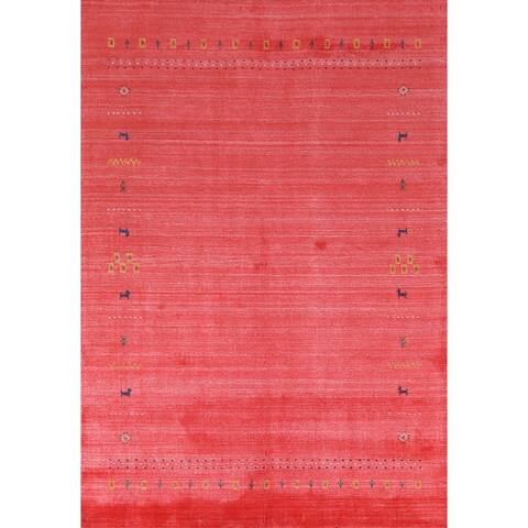 Tribal Gabbeh Area Rug Handmade Oriental Pink Wool Carpet - 5'4"x 7'9"