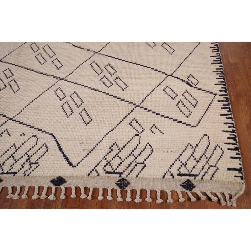 Trellis Moroccan Oriental Area Rug Handmade Geometric Wool Carpet - 9'0"x 12'5"