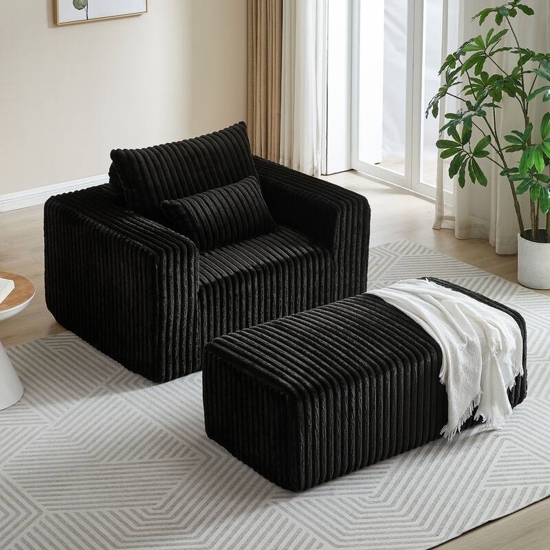 Corduroy Foam Sofa Lounge Chair with Removable Footstool