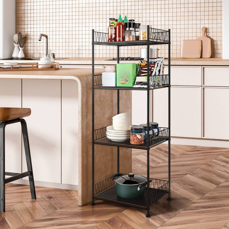 4 Tier Organizer Shelf Storage Rack for Floor Metal Wire Rack Shelving Standing Shelf