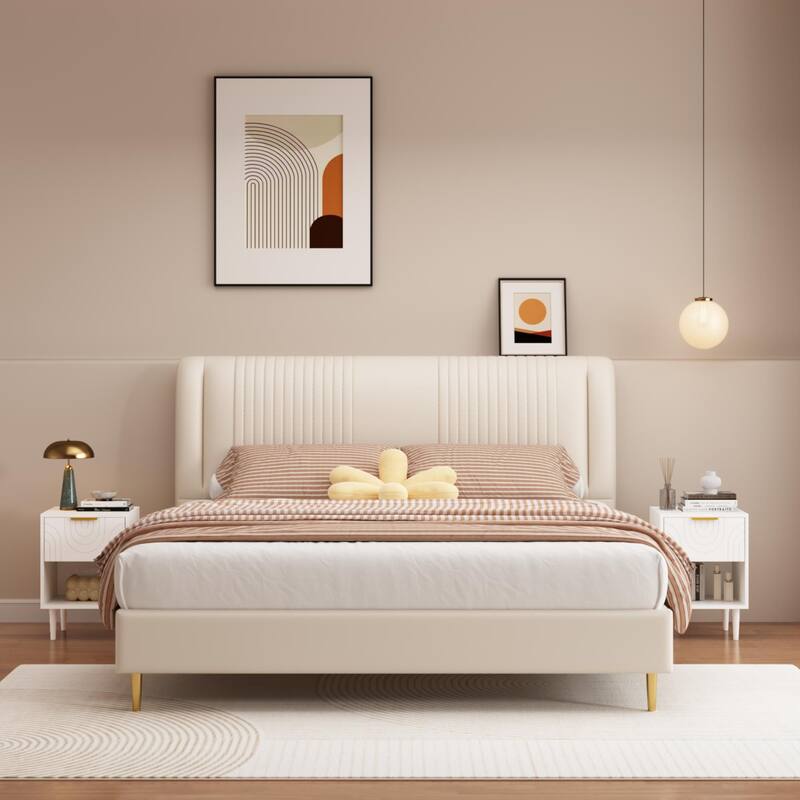 22.83''H Modern White Nightstand With One Drawer And Open Shelf, Gold - Accented Handle, Ideal For Bedroom Decor