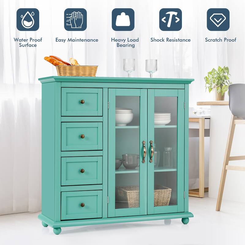 Buffet Sideboard Wood Storage Cabinet Console Table with 4 Drawers