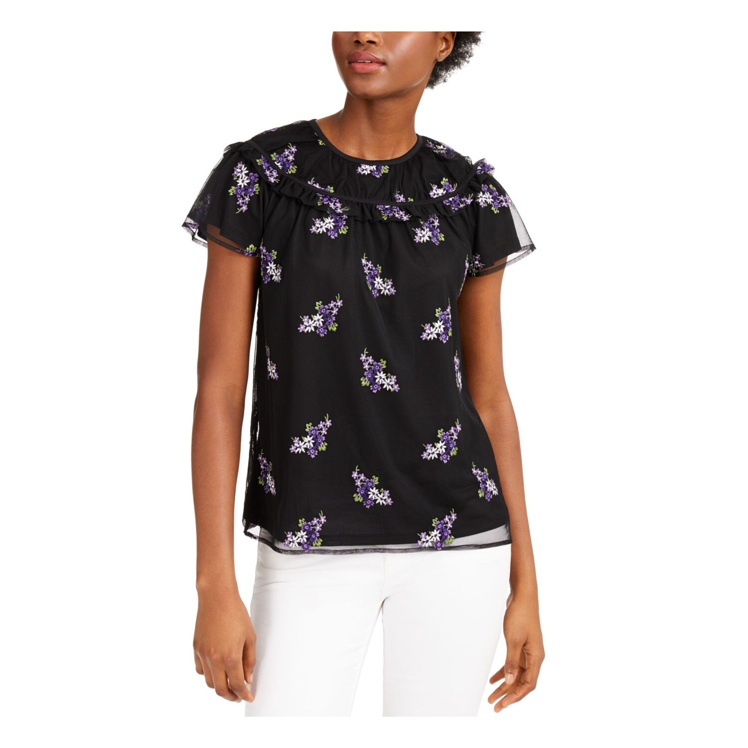 Black sheer short sleeve top Clearance