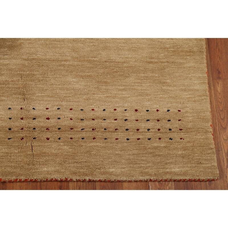 Gold Tribal Gabbeh Indian Area Rug Hand-Knotted Wool Carpet - 4'9"x 6'4"