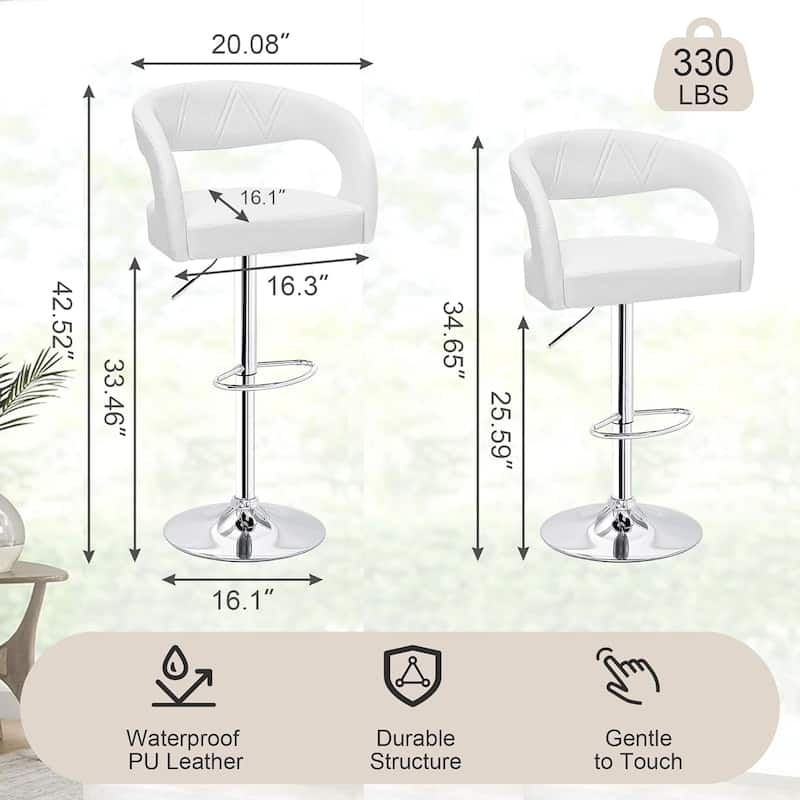 VECELO Set of 4 Swivel Bar Stools Rounded Mid-Back Barstools with Adjustable Height 360° Rotation 16" Base with Footrest