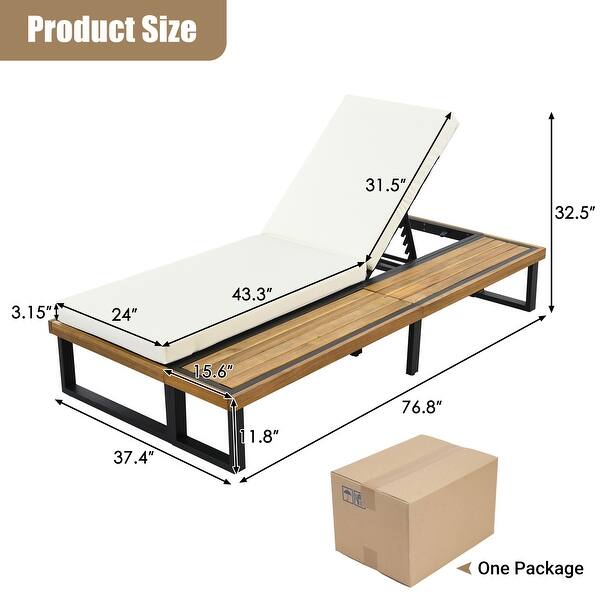 dimension image slide 0 of 2, Outdoor Chaise Lounge Chair with 5-Position Adjustable Backrest and Wood Side Table