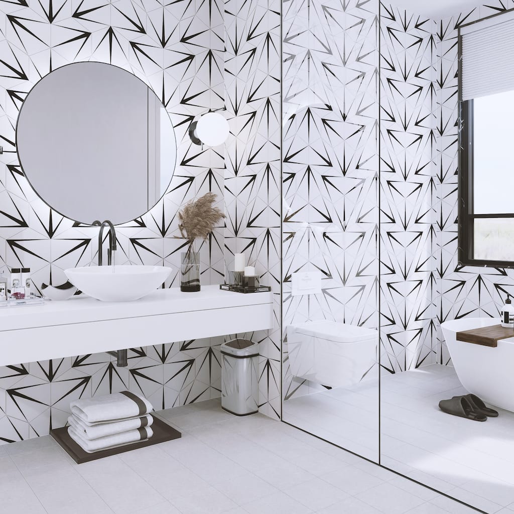 Merola Tile Trident Hex Blanco 8-5/8" x 9-7/8" Porcelain Floor and Wall Tile