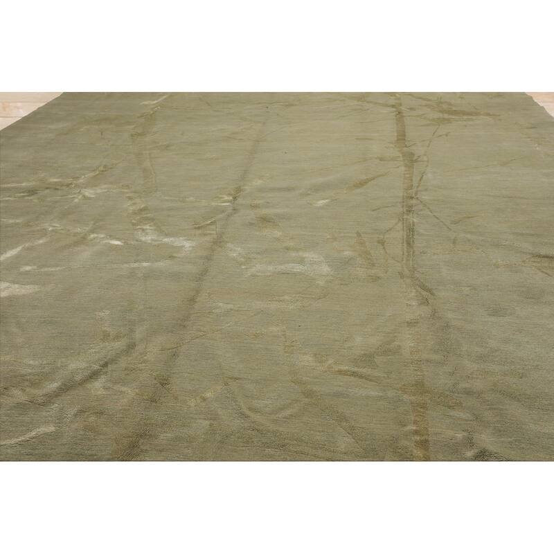 Hand Knotted Modern Moss Tibetan Wool Modern Oriental Area Rug - 9' x 12'