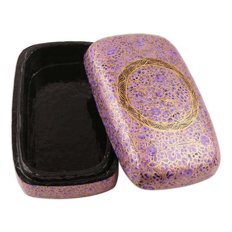 Novica Handmade Kashmir Cheer In Purple Decorative Papier Mache Box
