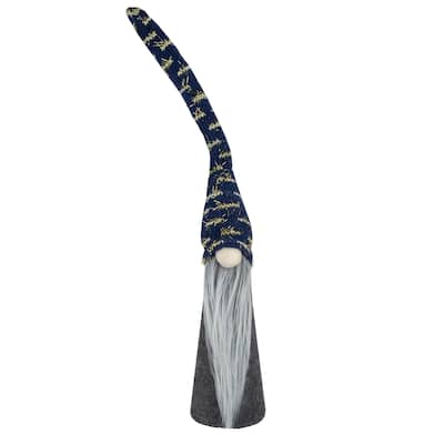 15.5" Gray and Blue Cone Gnome Christmas Tabletop Decor