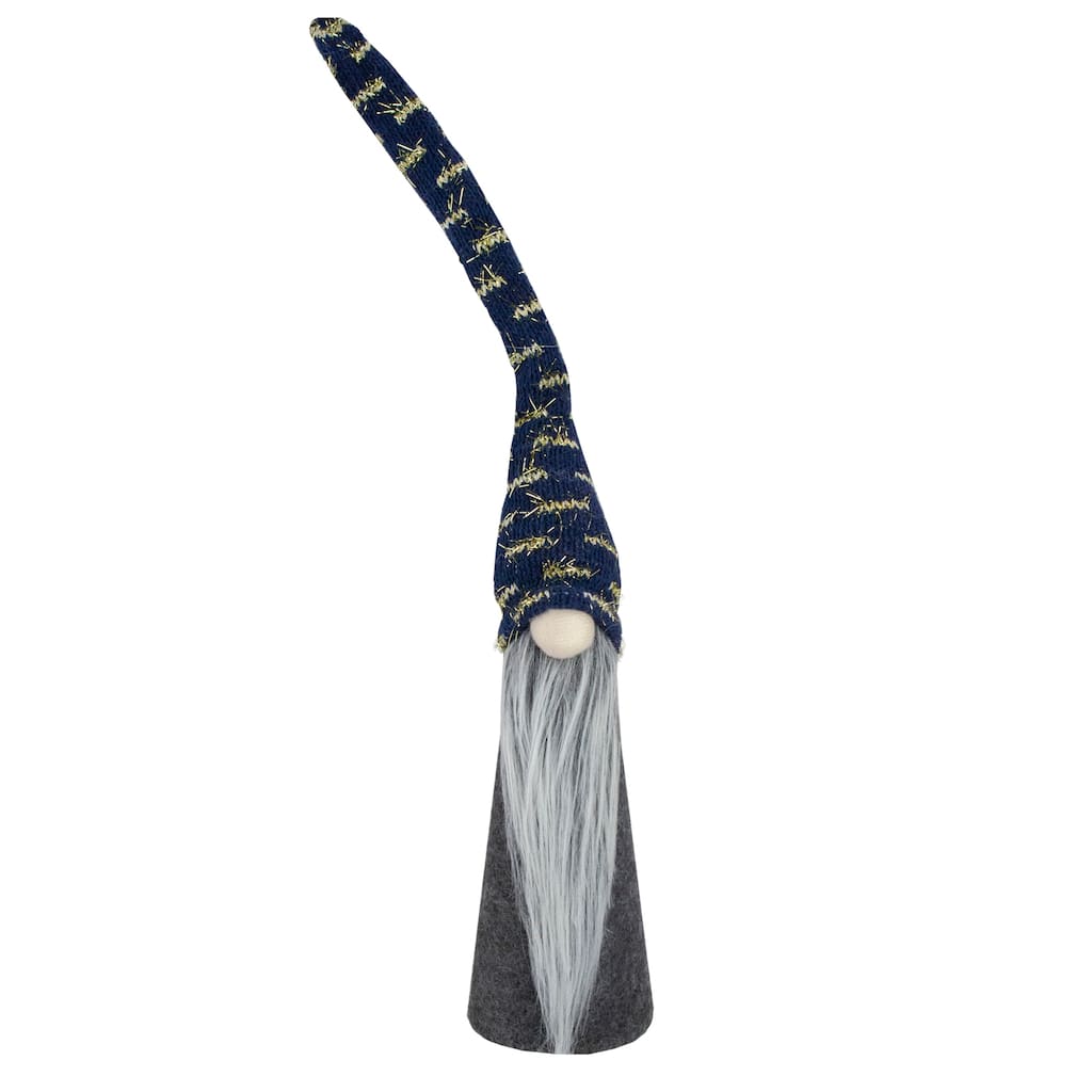 15.5" Gray and Blue Cone Gnome Christmas Tabletop Decor