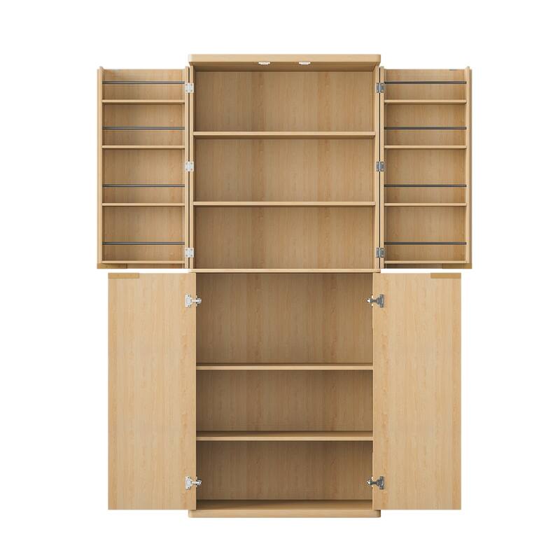 Anmytek 72 Inch Tall Modern Fluted Oak Wood Kitchen Pantry 6 Door Storage Cabinet Organizer
