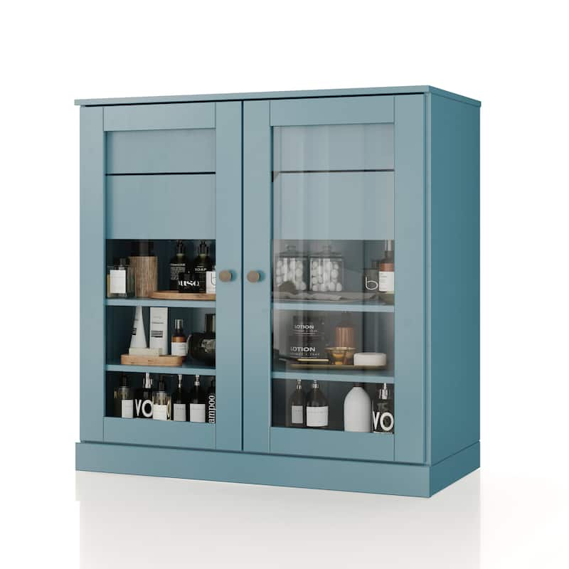 Palace Imports 100% Solid Wood 32" Bathroom Cabinet with Clear Glass Doors, 2-Drawers and Adjustable Shelves
