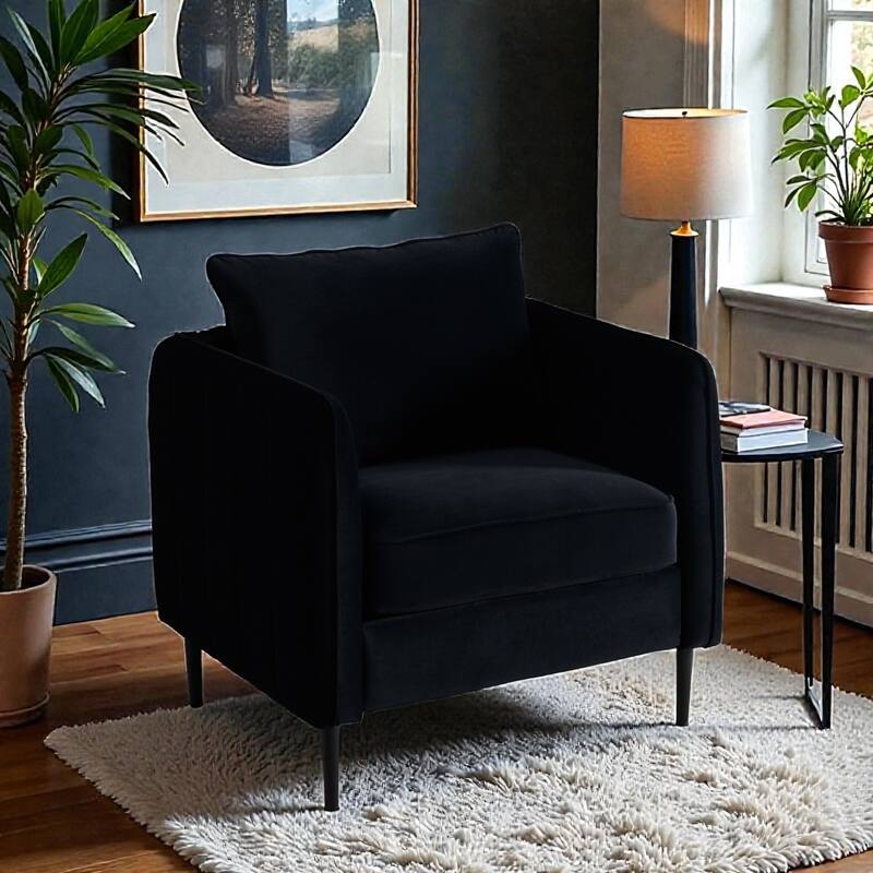 Velvet Accent Chair for Living Room, Mid Century Modern Single Sofa Chair with Pillow and Metal Legs