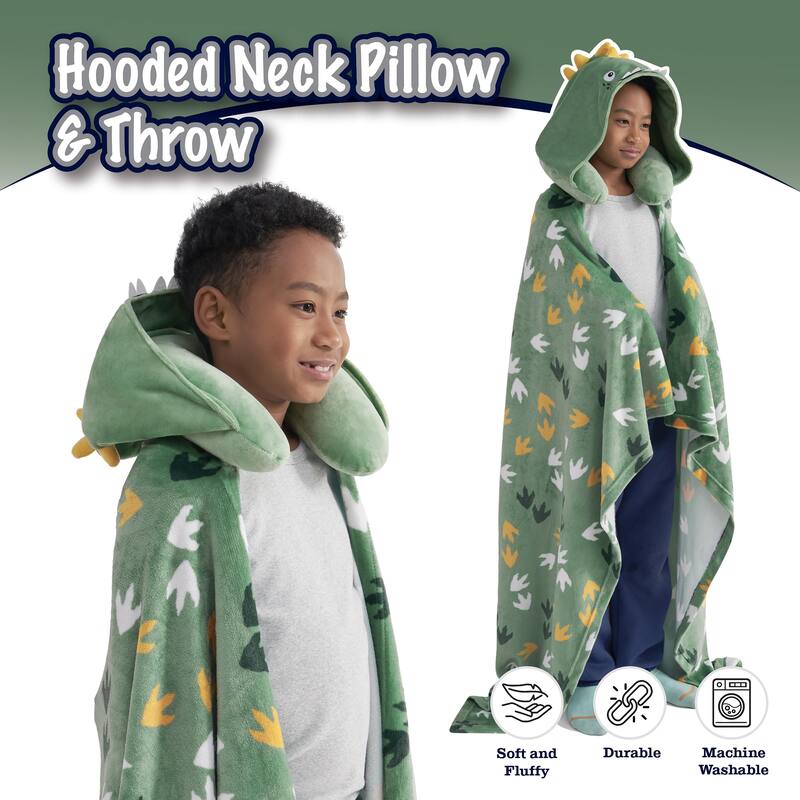 3D Animal Hooded Neck Pillow and Throw Set for Kids