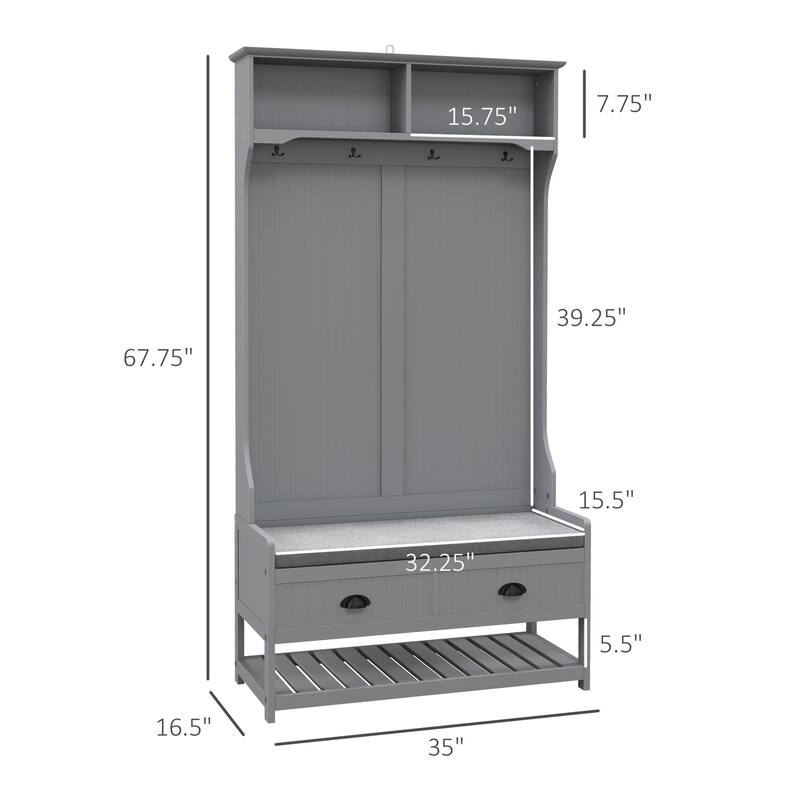 3-in-1 Hall Tree, Entryway Bench with Coat Rack