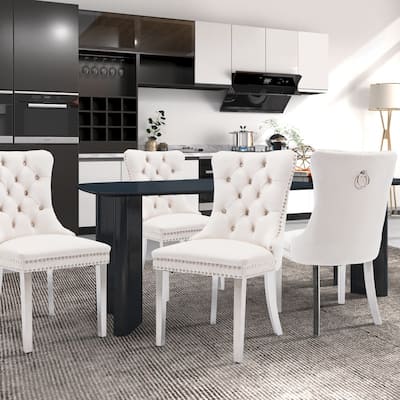 Tufted Naliheads Solid Wood Upholstered Dining Chairs (Set of 4)