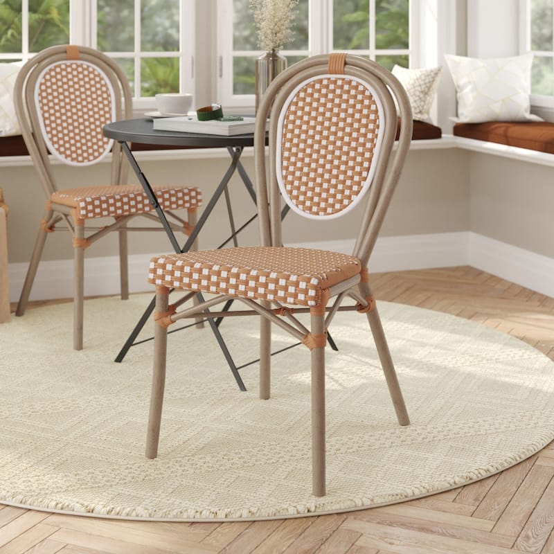 All-Weather Commercial Paris Chair with Black Metal Frame - NaturalWhiteLightNaturalFrame