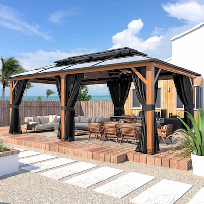 Erommy Premium Wood Gazebo with Double Hardtop Roof, Durable, Elegant Outdoor Pergola for Backyard & Patio