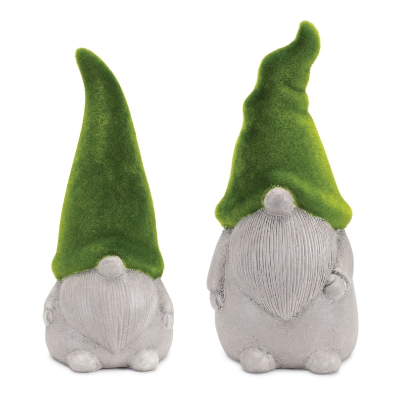 Mossy Gnome Figurines - 10" - Green and Gray - Set of 2