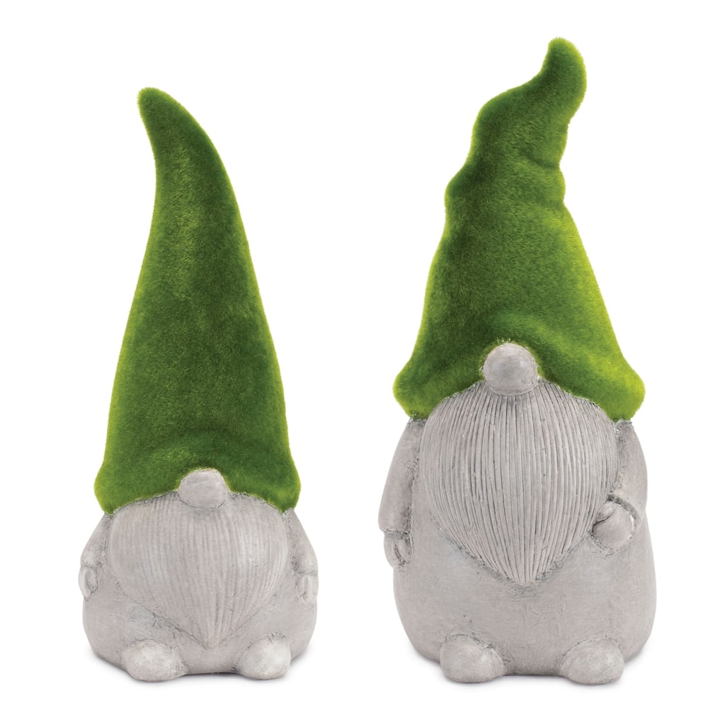 Mossy Gnome Figurines - 10" - Green and Gray - Set of 2