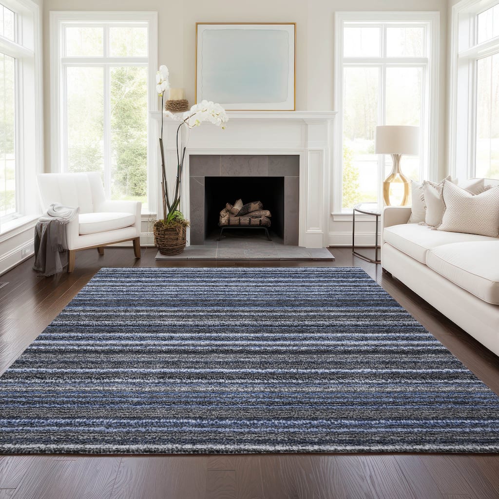 Machine Washable Indoor/ Outdoor Chantille Stripes Rug