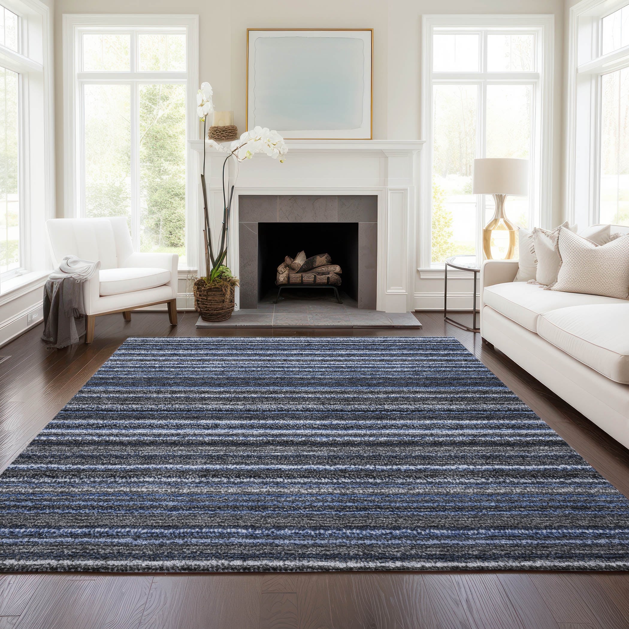 Machine Washable Indoor/ Outdoor Chantille Stripes Rug