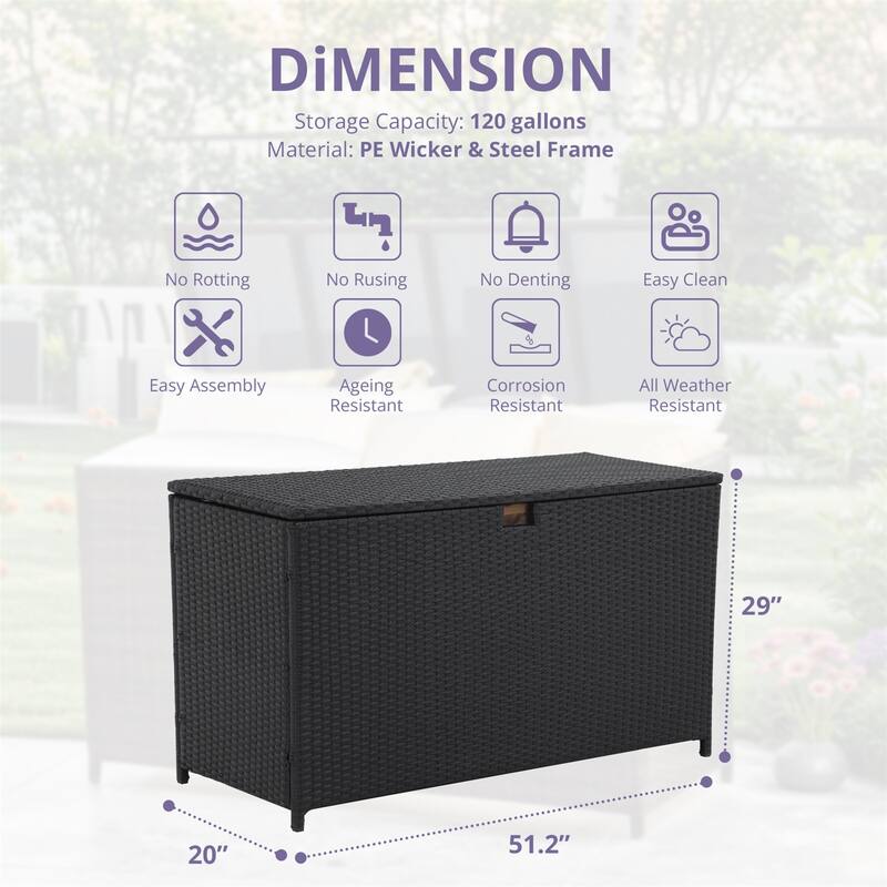 120 Gallon Waterproof Large Resin Deck Box Indoor Outdoor Lockable Storage Container for Patio Furniture, Toys and Garden Tools