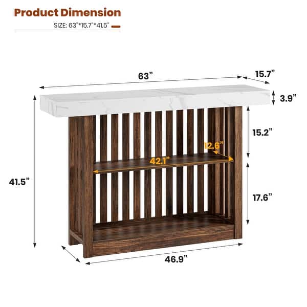 dimension image slide 3 of 4, Counter Bar Height Pub Table with 2 Tier Storage Shelves, Modern Coffee Breakfast Bar Unit for Dining Room, Bistro, Living Room