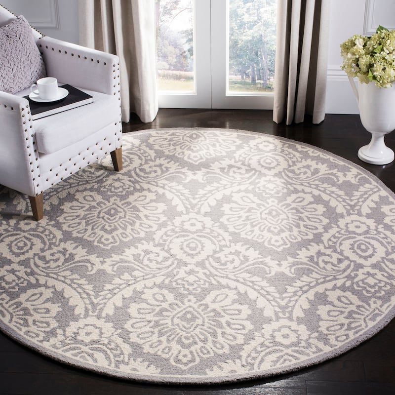 SAFAVIEH Handmade Blossom Esta Modern Floral Wool Rug - 6' Round - Dark Grey/Ivory