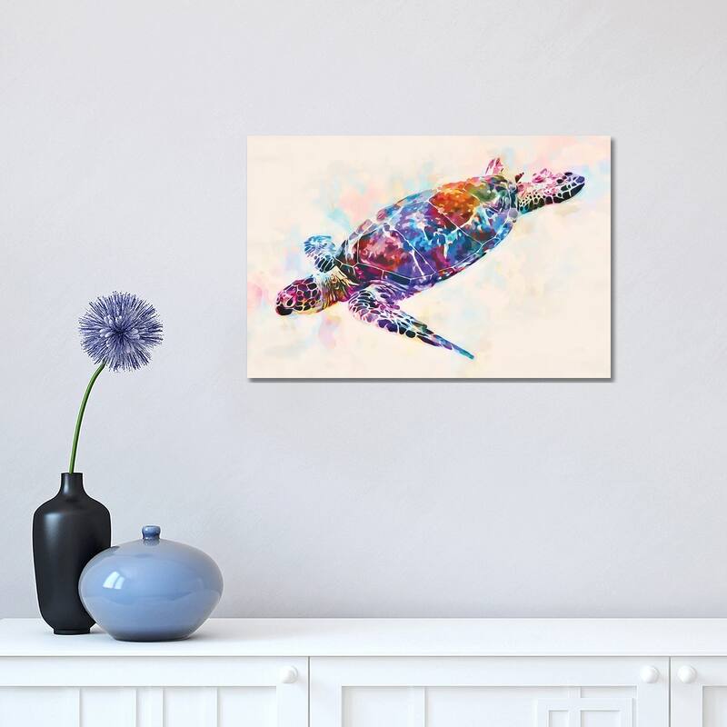 iCanvas "Watercolor Colorful Hawaiian Sea Turtle I" by Christine Zalewski Canvas Print - 12x18x1.5
