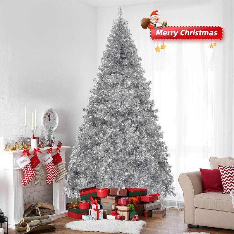6 Feet Silver Christmas Pine Tree with 800 Branch Tips and Lush Full Look Included Metal Stand - 6 Feet