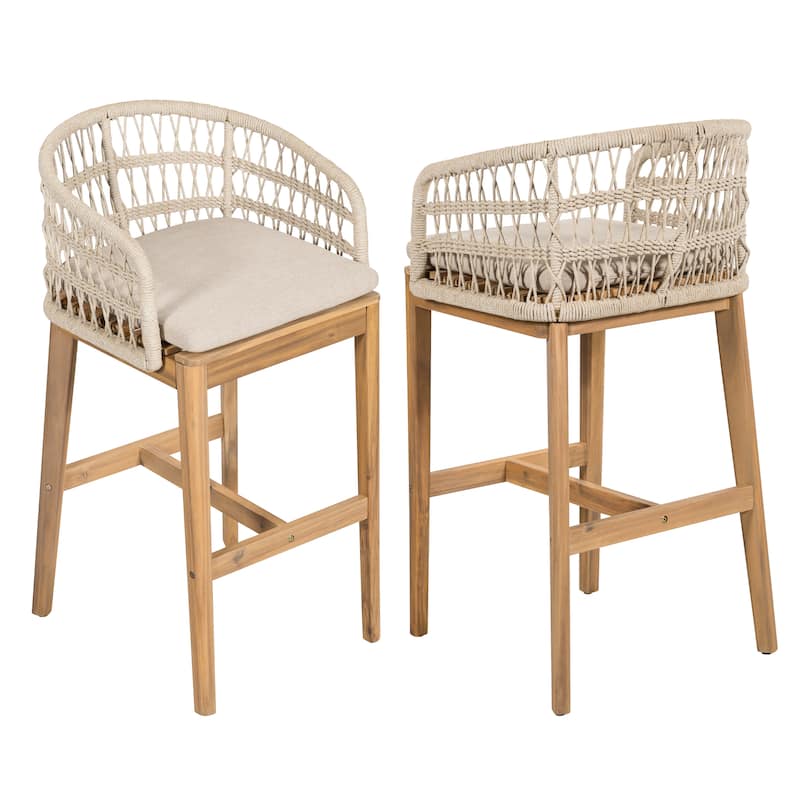 Christopher Knight Home - Falkner Acacia Wood Rope Patio Barstool(Set of 2)