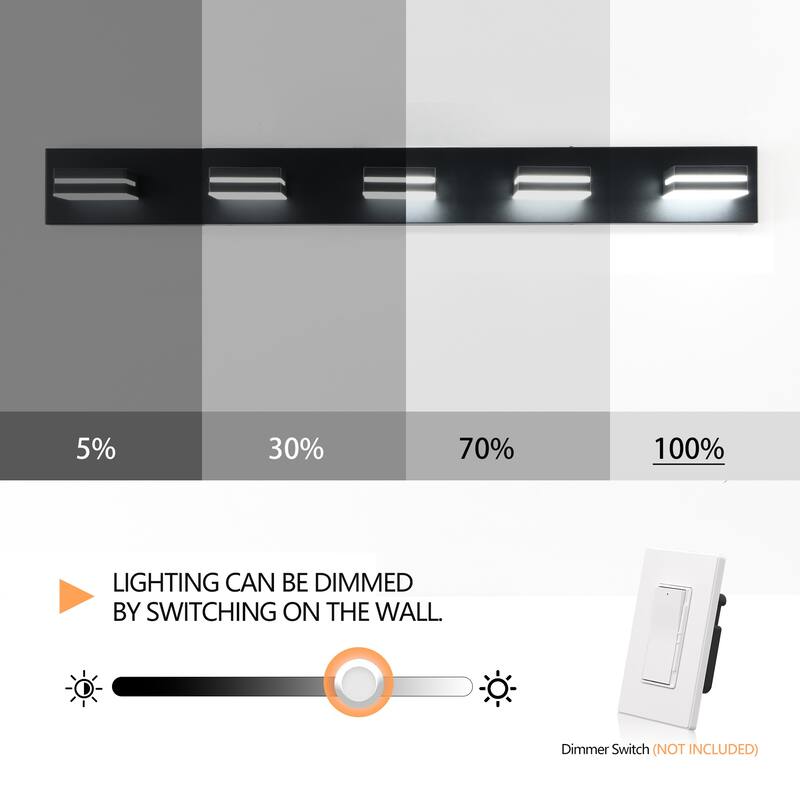 Modern LED Vanity Light, 5-Lights Wall Sconce for Bathroom and Mirror, Sleek Minimalist Design, Energy-Efficient