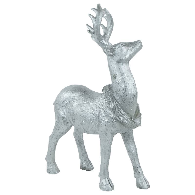 Standing Glitter Reindeer Decoration - 10.75" - Silver