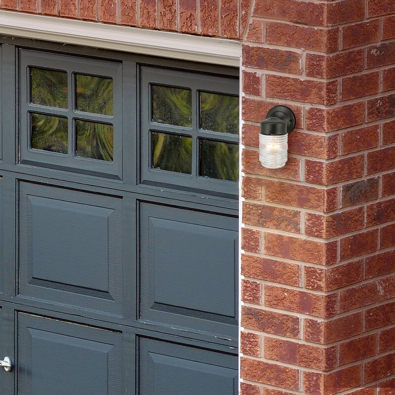 Design House Jelly Jar 1-Light Indoor/Outdoor Matte Black Wall Light with Clear Ribbed Glass