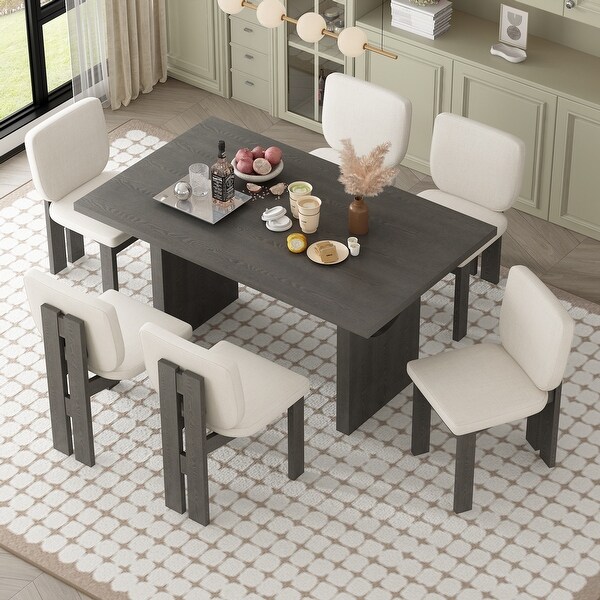 Roomfitters 7 Pcs Retro Dining Set with Rectangular Table
