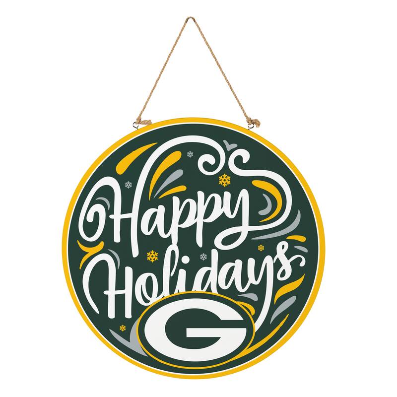 Green Bay Packers 18" x 18" Happy Holidays Door Décor Wall Sign - 18" x 18"