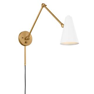 Sylvia 32.5 in. 1-Light White and Natural Brass Wall Sconce