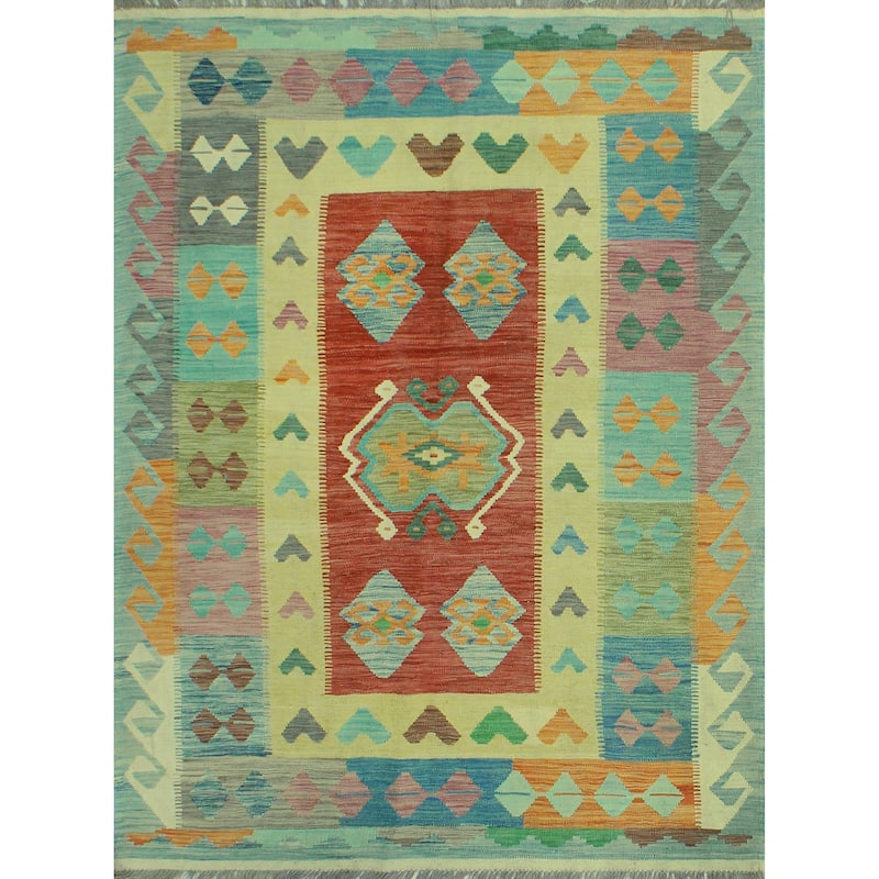 Sangat Flatweave Elisha Red/Gold Rug - 4'10" x 6'6"