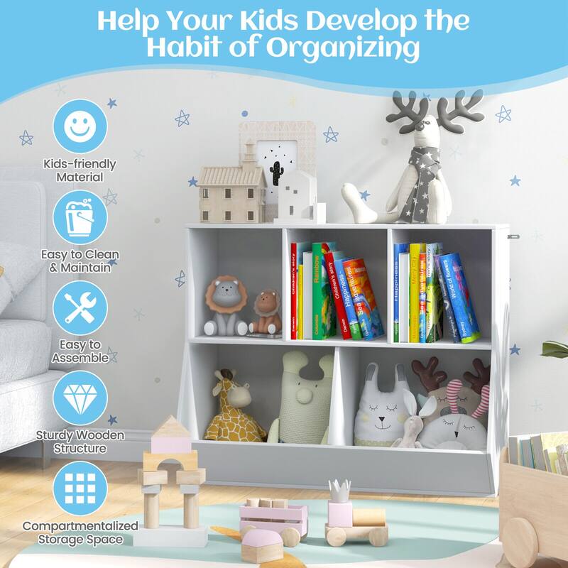 5-Cube Wooden Kids Toy Storage Organizer with Anti-Tipping Kits - 35.5" x 16" x 30"