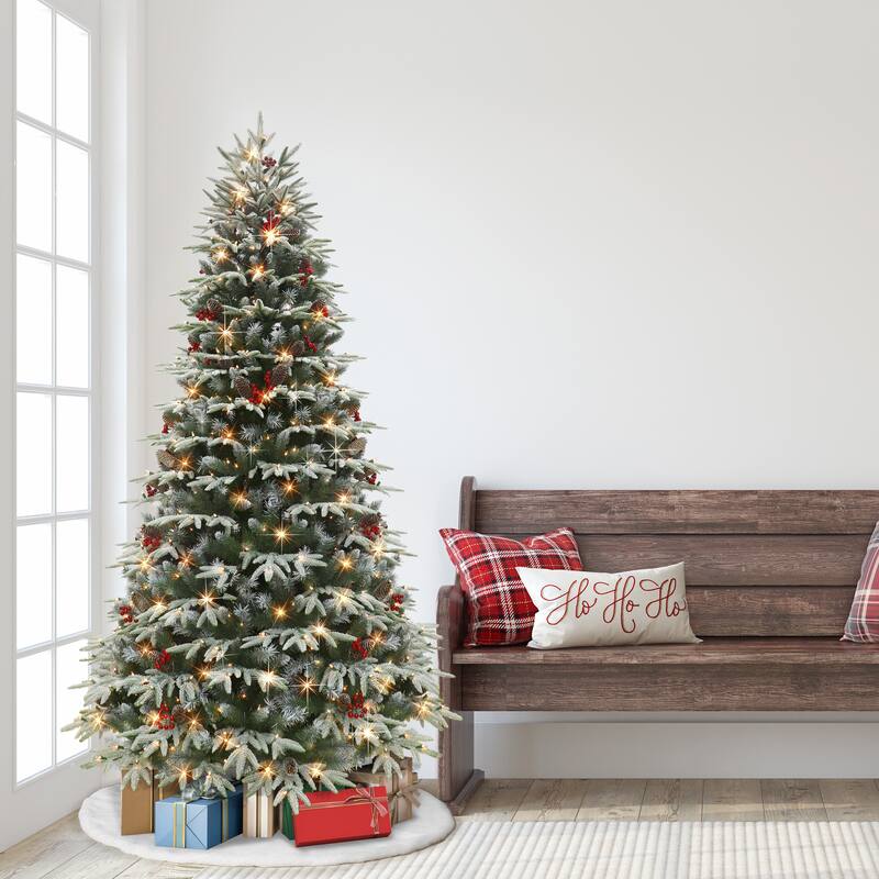 Puleo International 6.5 ft. Pre-lit Flocked Halifax Fir Artificial Christmas Tree