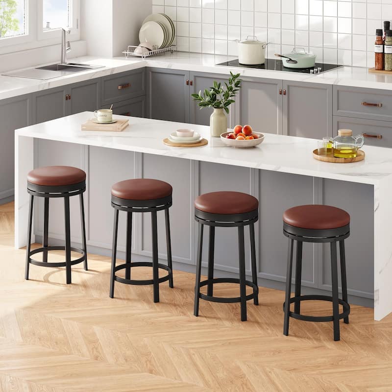 Swivel Bar Stools, Set of2/ 4 Bar Chairs, 61 cm High Kitchen Counter Stools with Faux Leather Seat and Sturdy Metal Frame