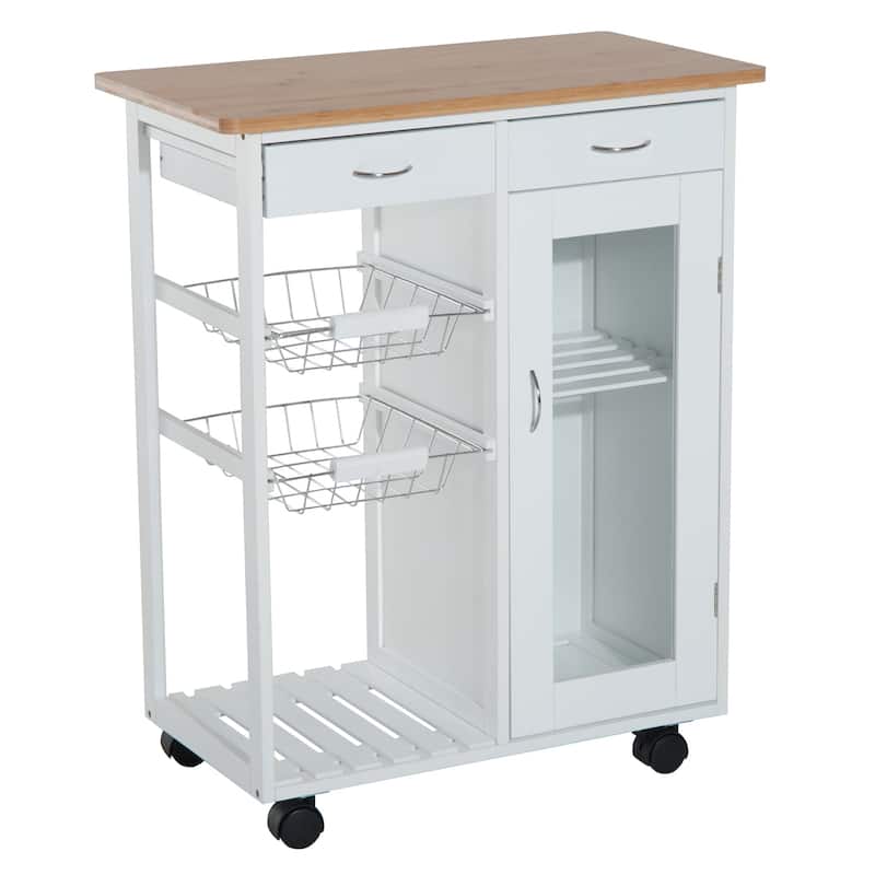 HOMCOM 28” White Rolling Kitchen Trolley Serving Cart