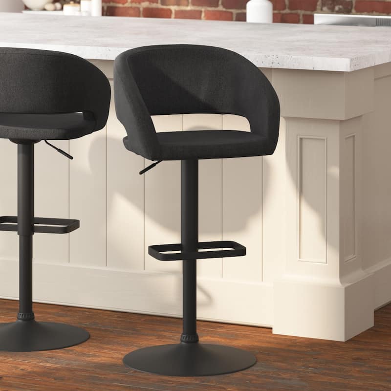 Modern Upholstered Adjustable Height Swivel Barstool with Footrest - Charcoal Fabric/Black Frame
