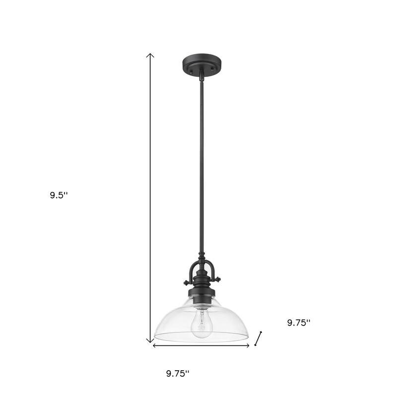 HomeRoots Matte Black Hanging Light with Glass Dome Shade - 9.75' X '9.5' X '9.75